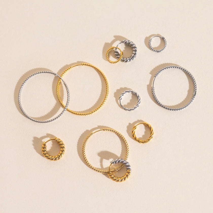 Rope Chunky Rounded Huggie Hoop Earrings