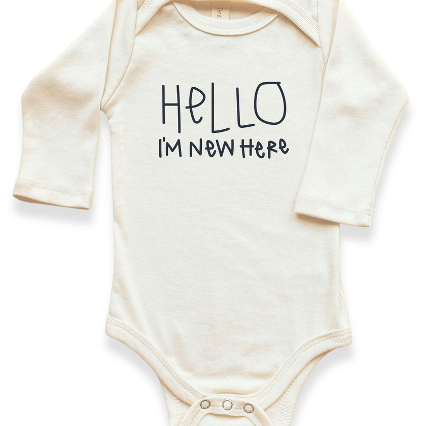 Hello I'm New Here Organic Bodysuit Long Sleeve