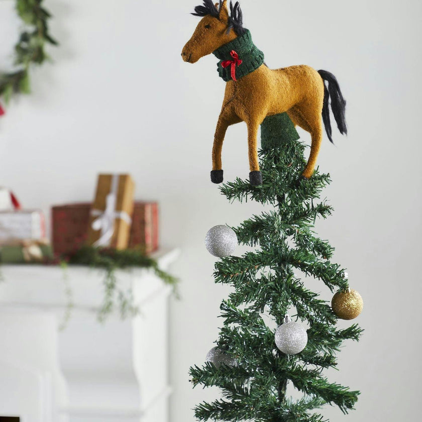 Hand Felted Wool Horse Wreath Christmas Tree Topper Arcadia Home