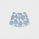 Caissy Girl Shorts, Blue Denim Flower
