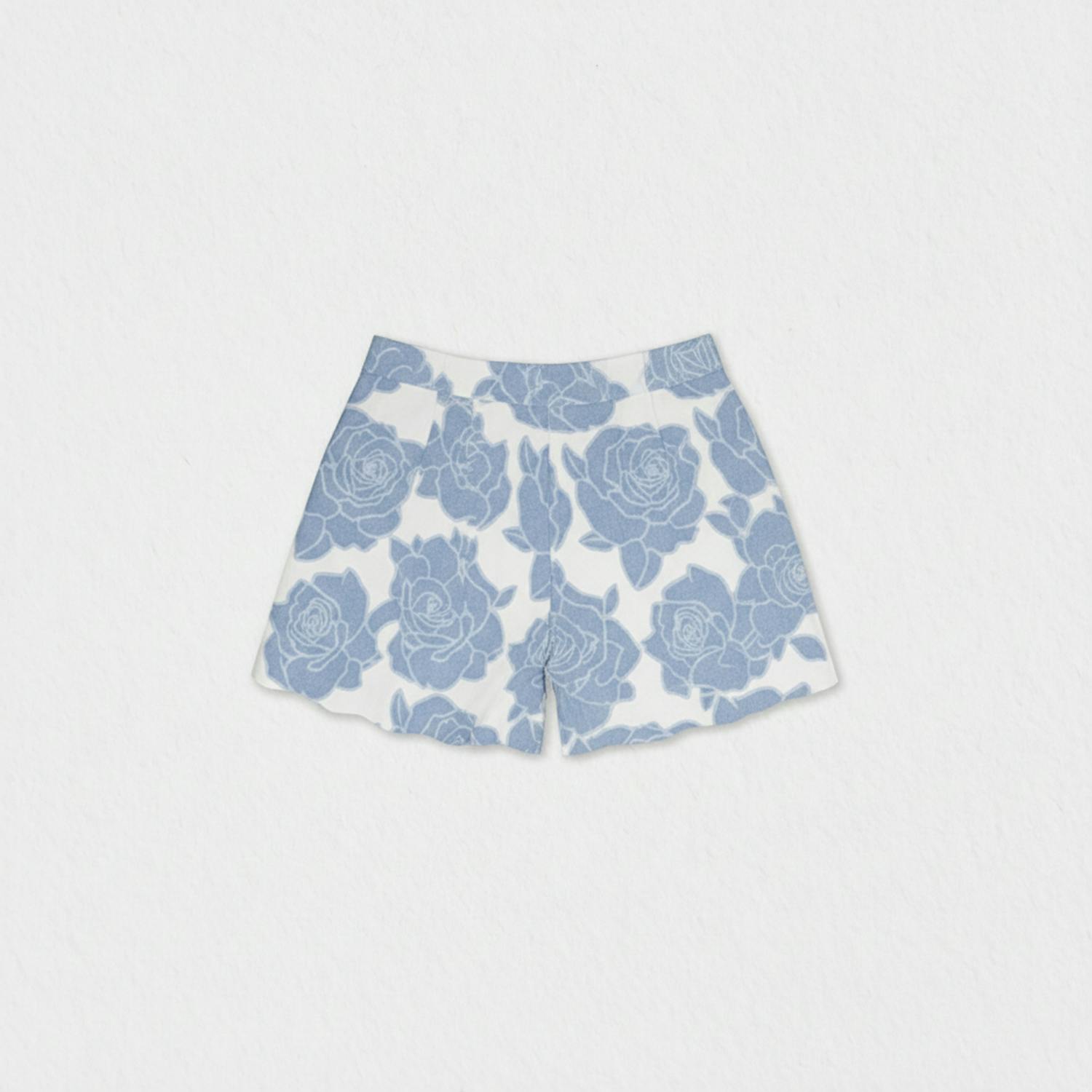 Caissy Girl Shorts, Blue Denim Flower