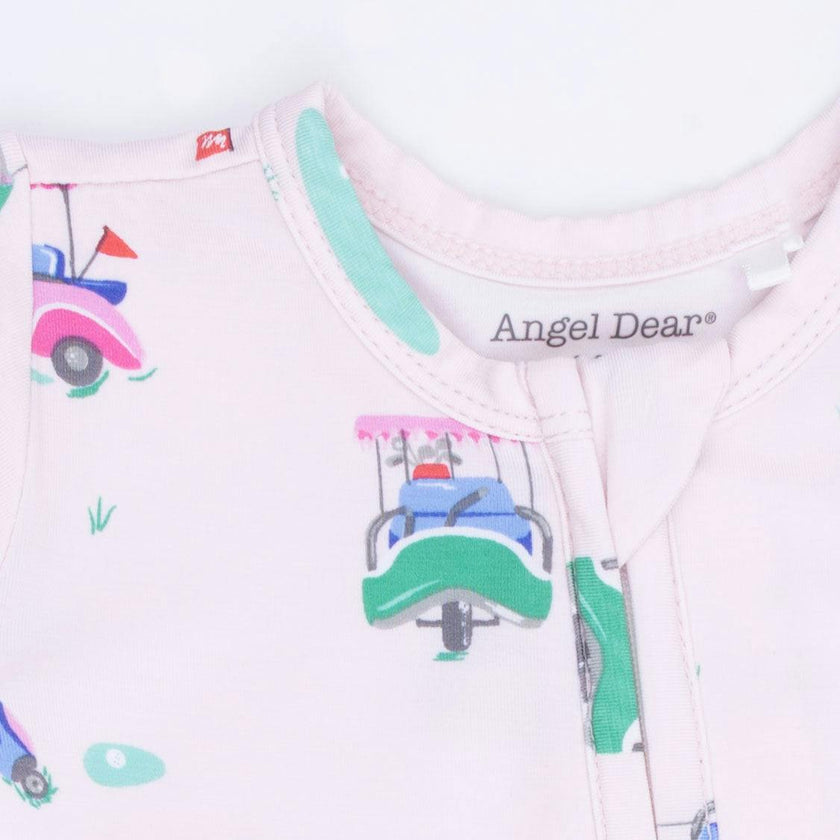 Vintage Golf Carts Pink - 2 Way Ruffle Back Zipper Footie