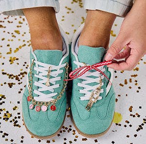 Packed Party Holiday Christmas Shoe Charm Set 5pc - Red Rickrack Bows, Gold Nutcracker, Tree Charm, and MERRY Letter Chain for Festive Sneakers