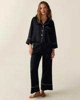 The Celine Silk Pajama Set in Black