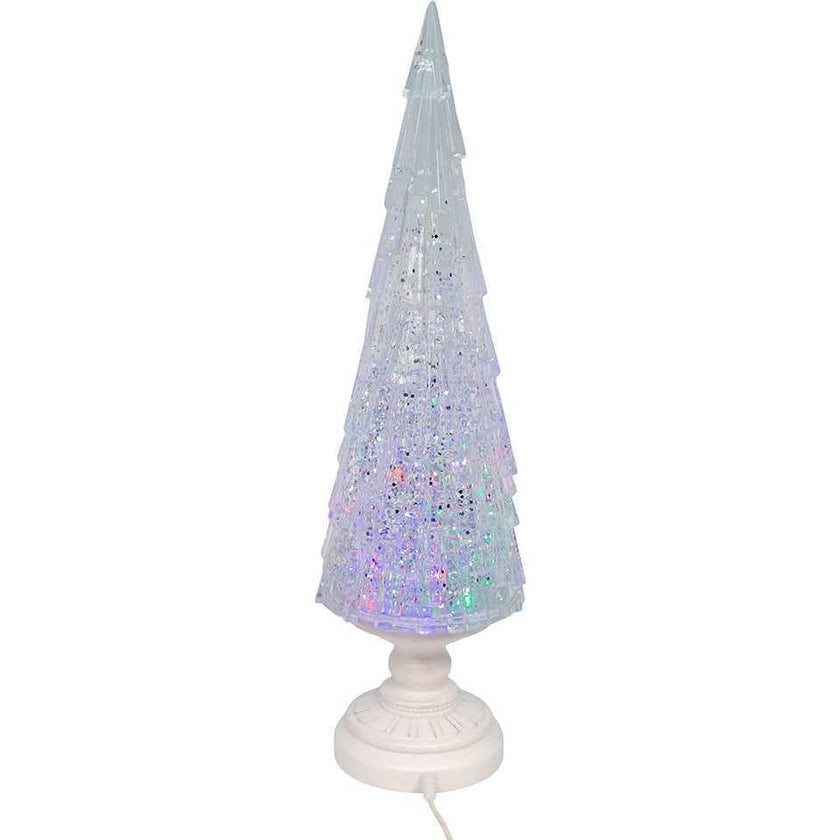 17.25-Inch Battery Operated USB LED Lighted Christmas Tree Lantern with Spinning Glitter Water
