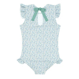Girls Slate Floral Ruffle Sleeve Rashguard One Piece
