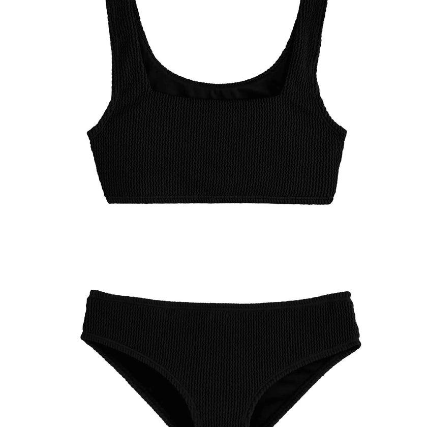 Fay Crinkle Tankini Two Piece Swimsuit - Black