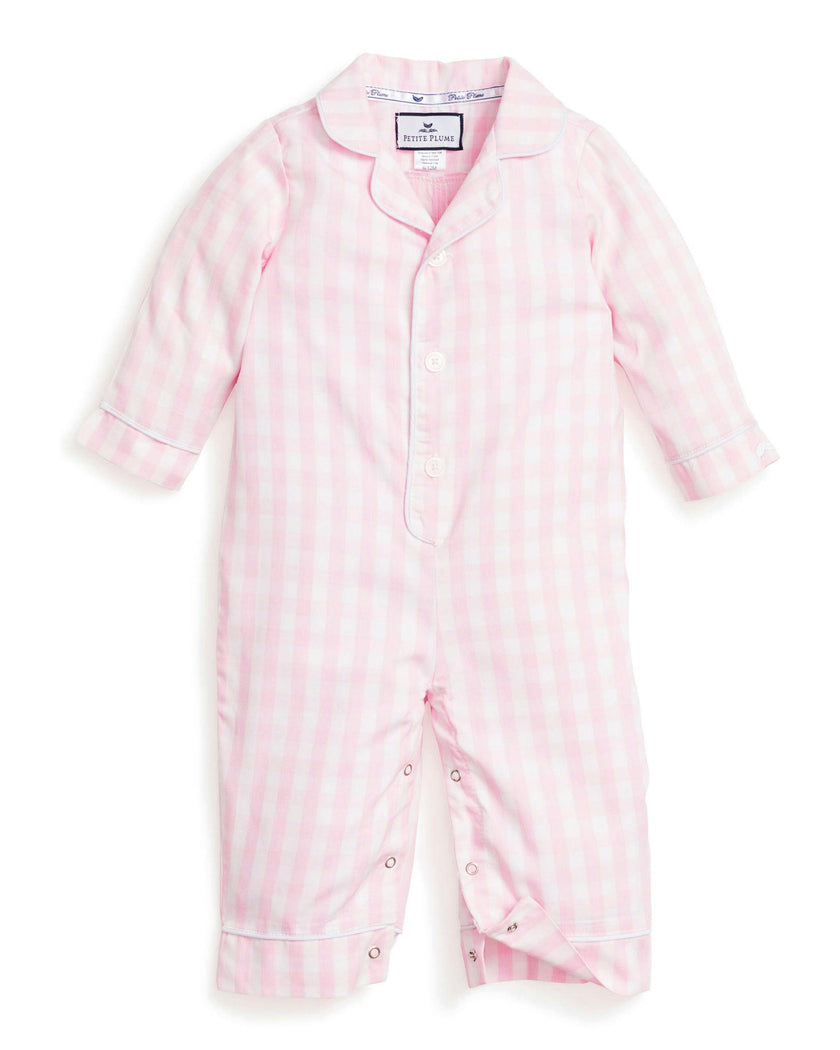 Baby's Twill Classic Romper in Pink Gingham