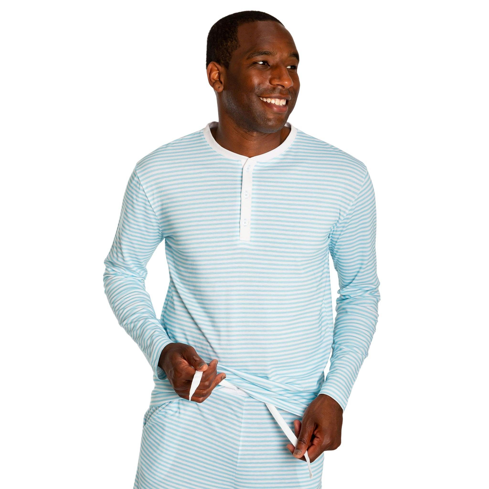 Men's Sky Blue Jersey Henley - Organic Stretch Cotton