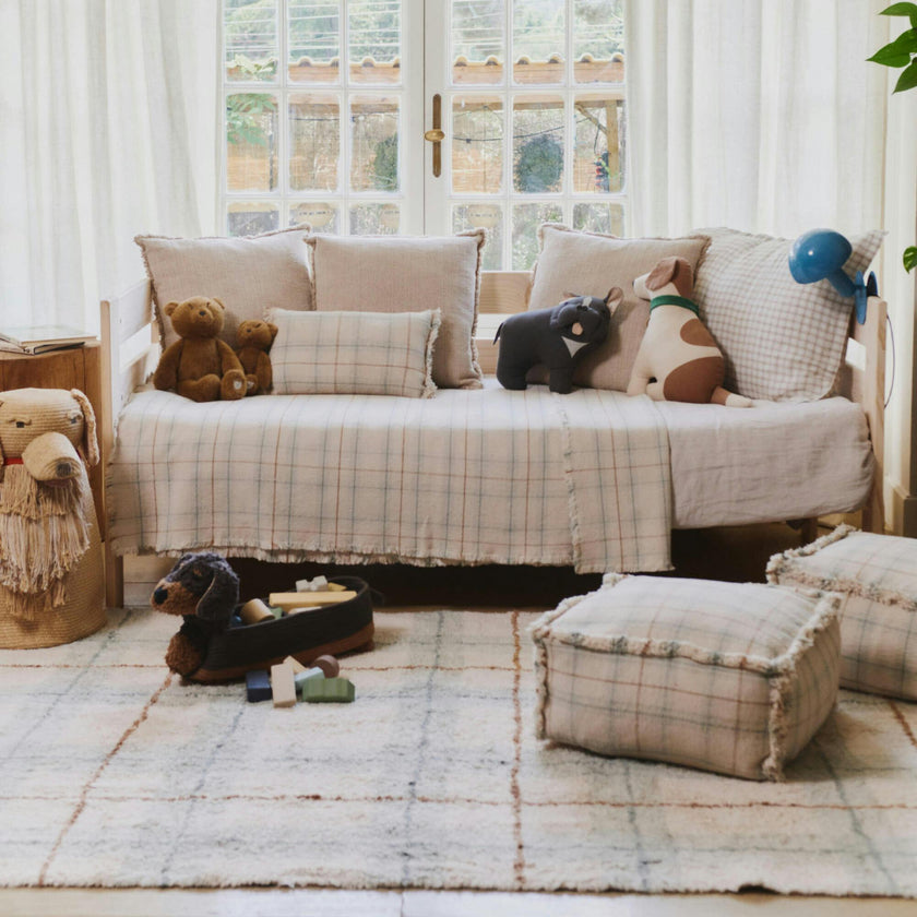 Handloom Kid Bed Thrwo Tartan Blue Sage