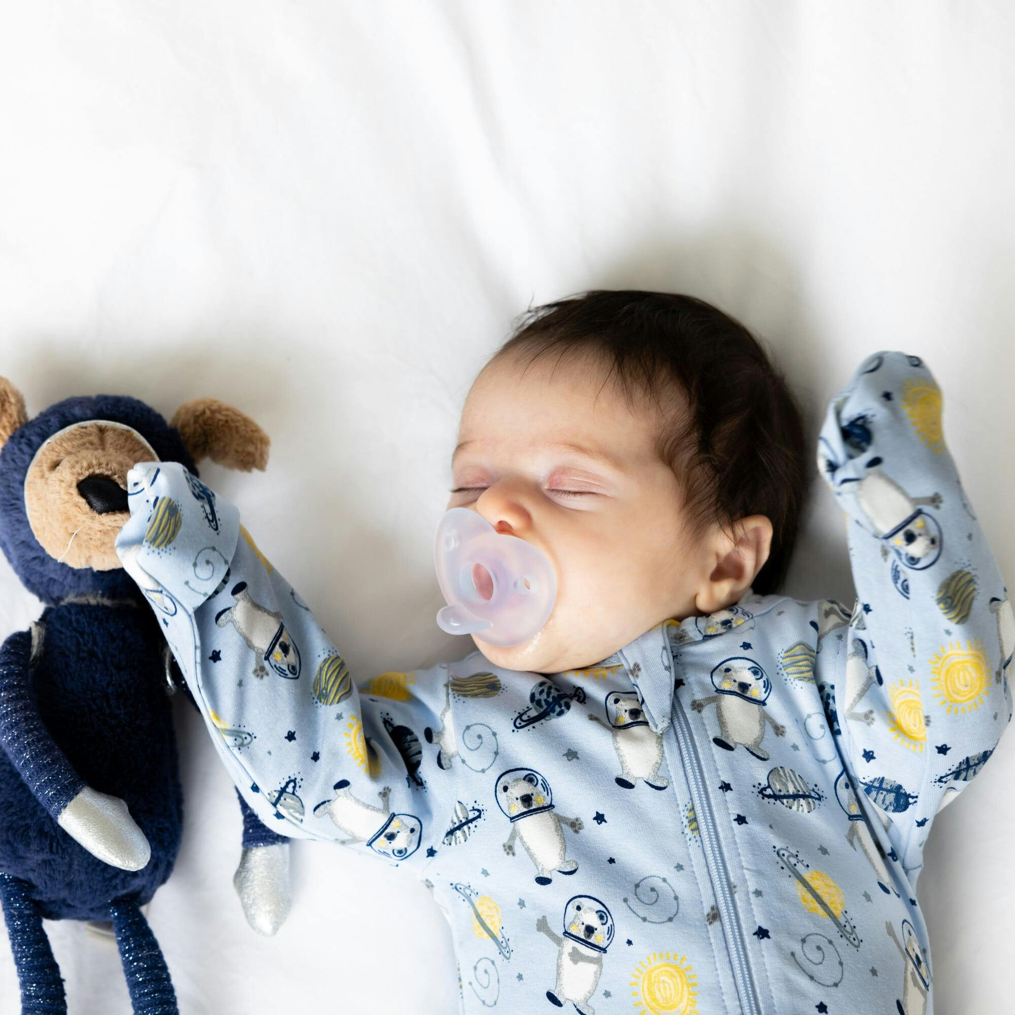 Print Zipped Long Sleeve Footed Onesie