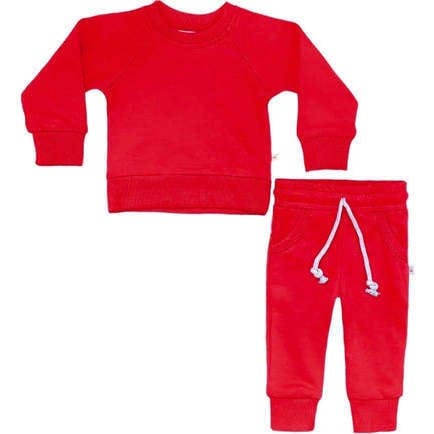 Crewneck Terry Sweatshirt Sweatpant 2pc Sweatsuit Cherry Red