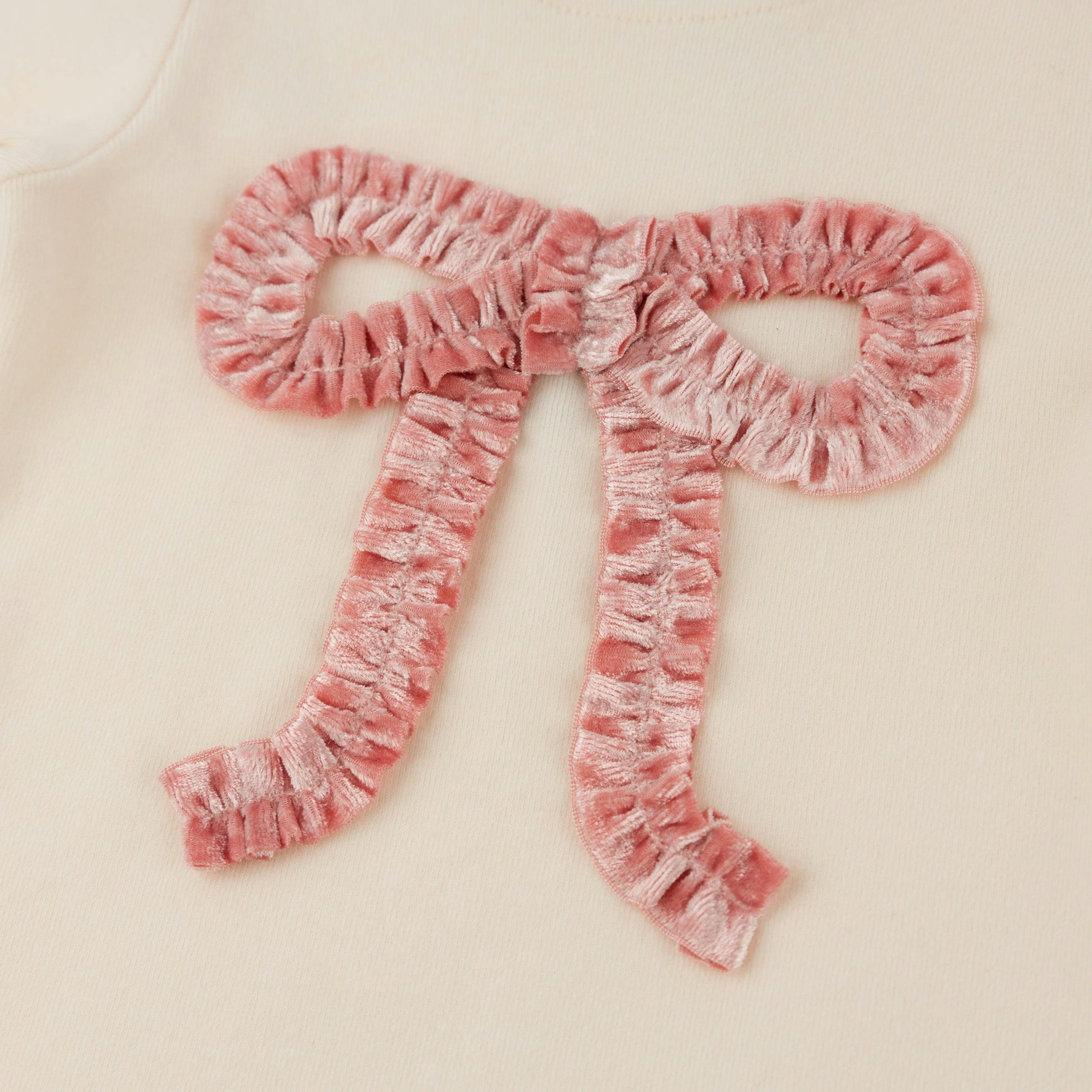 Pink Velvet Ruffle Bow Baby Rib 2pc Set