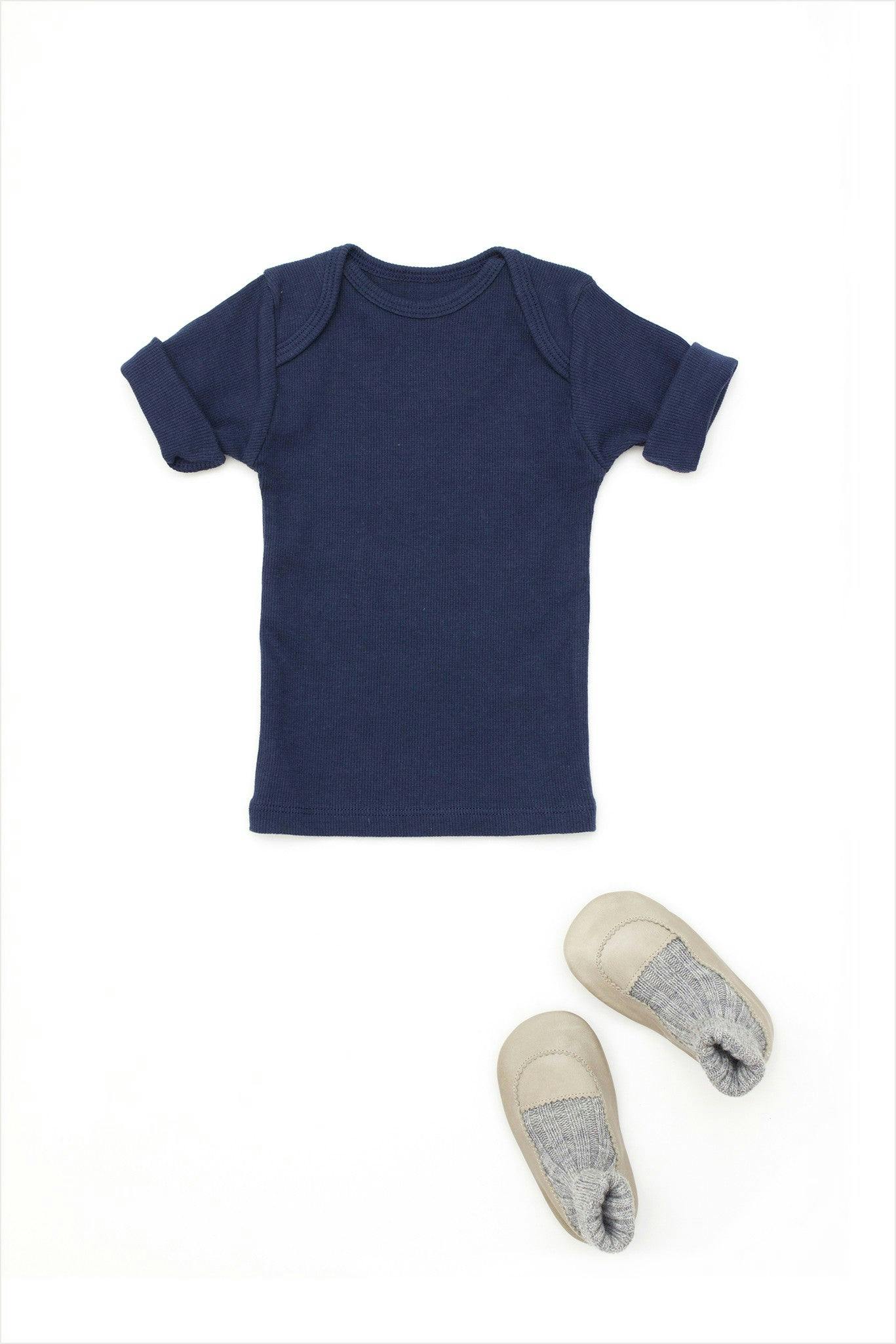 Rib Lap Shoulder Tee Short Sleeve Charcoal