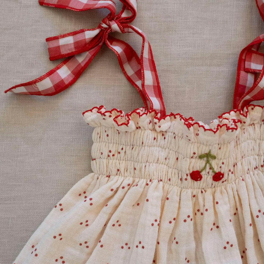 Embroidered Smock Set in Red Dot/Cherry