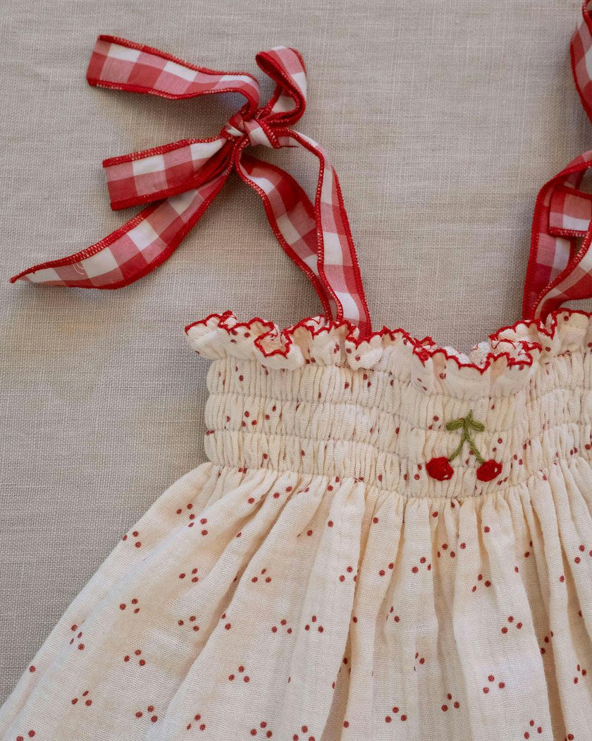 Embroidered Smock Set in Red Dot/Cherry