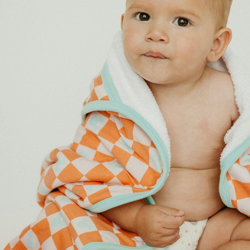 Premium Baby Knit Hooded Towel - Mickey Mouse Check