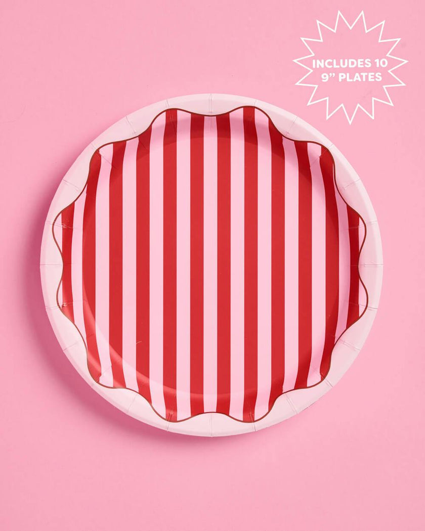 Candy Stripe Plates - 10 paper plates, 9in