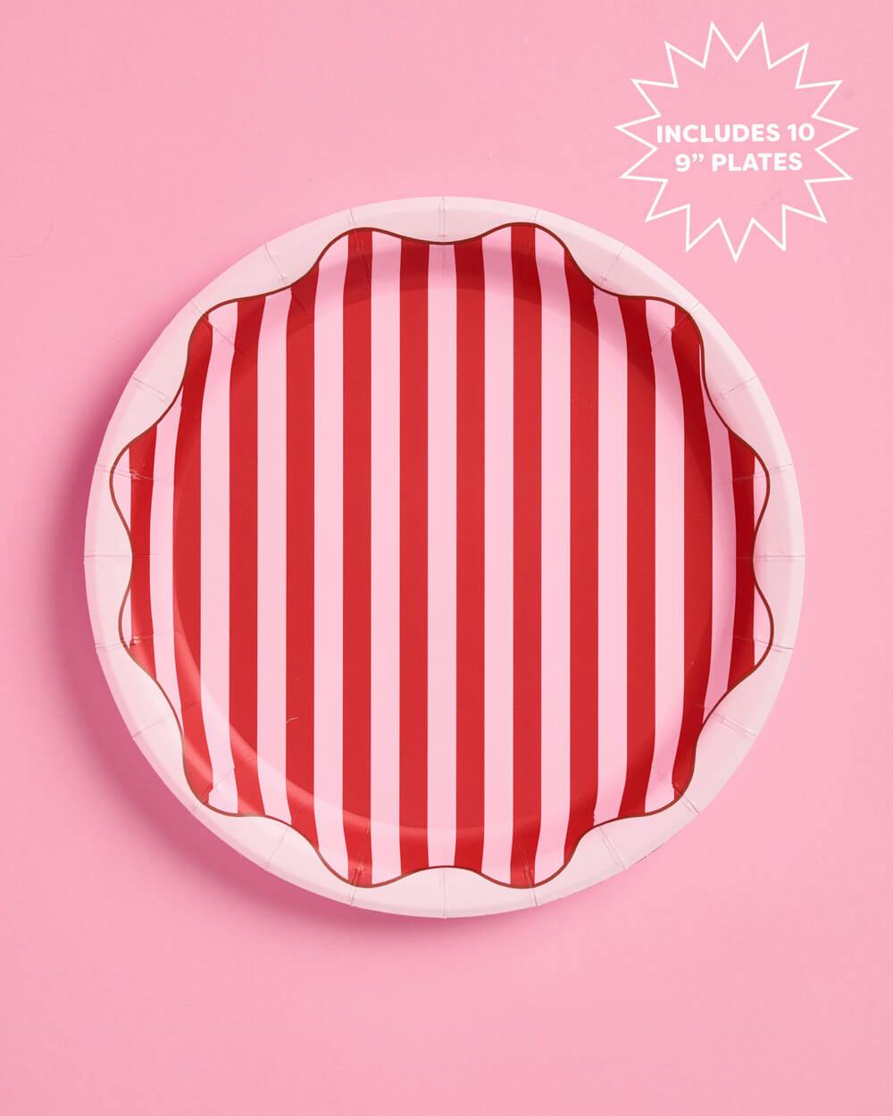 Candy Stripe Plates - 10 paper plates, 9in