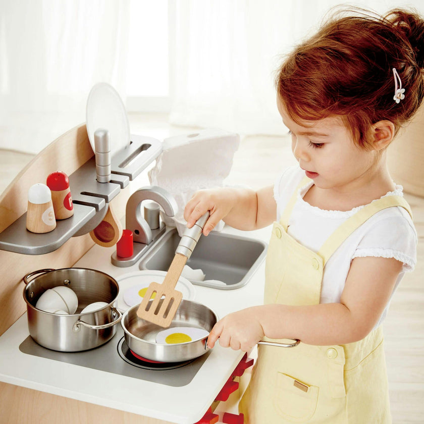 White Fully Equipped Wooden Gourmet Kitchen for Kid's