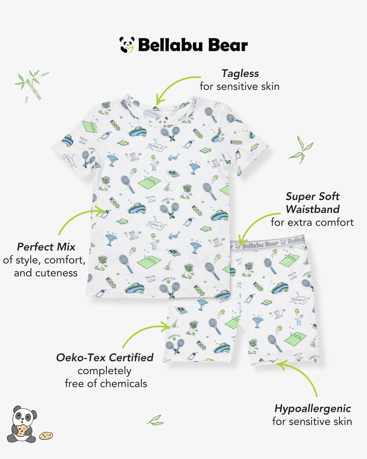 Tennis Bamboo Kids Pajama Short Set
