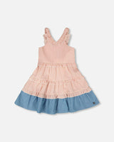 Poplin And Chambray Dress Off White And Pink Stripes