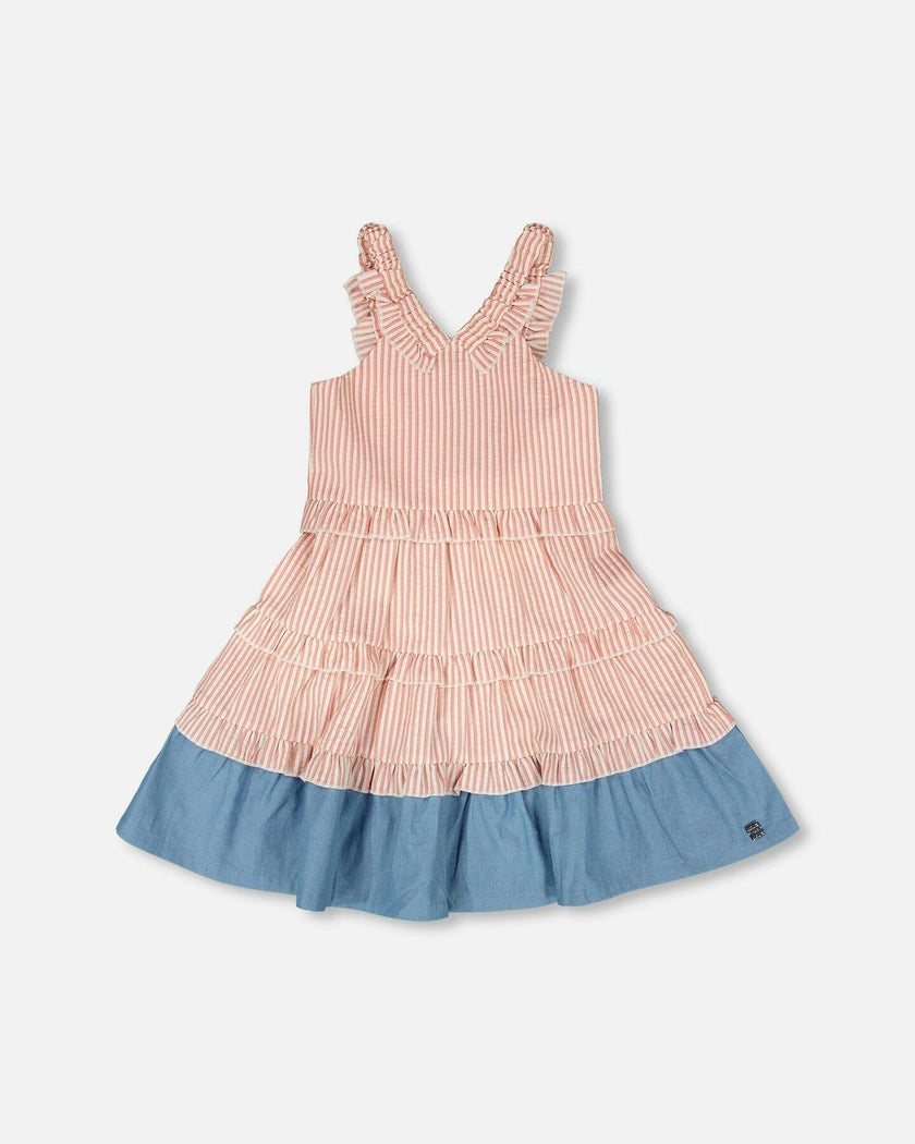 Poplin And Chambray Dress Off White And Pink Stripes