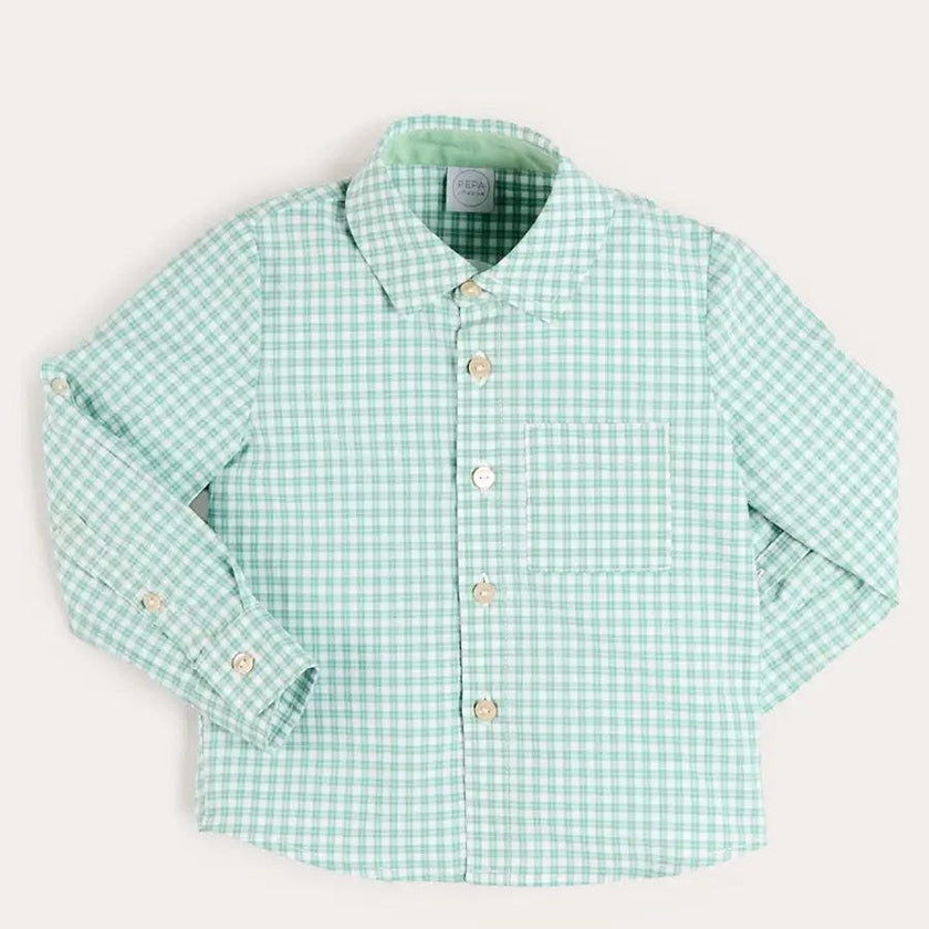 Lucas Check Pocket Detail Long Sleeve Shirt in Green (18mths- 10yrs)