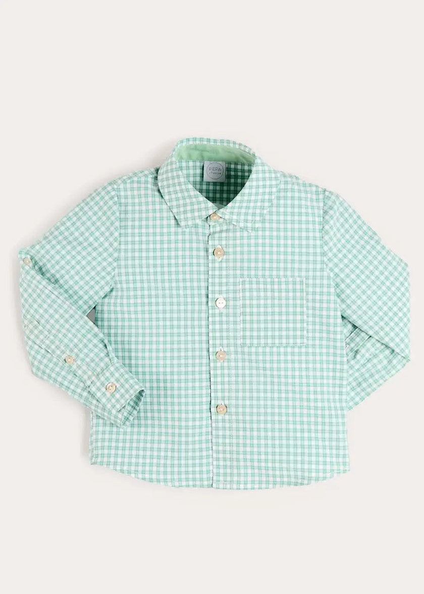 Lucas Check Pocket Detail Long Sleeve Shirt in Green (18mths- 10yrs)