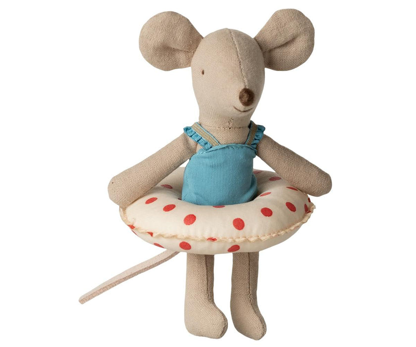 Little sister, Beach mouse with float -  Red dots