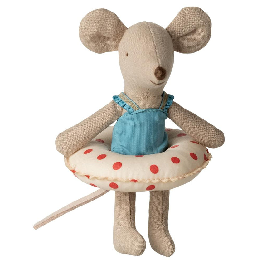 Little sister, Beach mouse with float -  Red dots