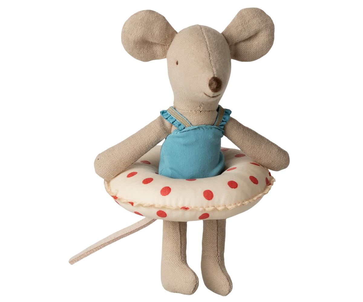 Little sister, Beach mouse with float -  Red dots