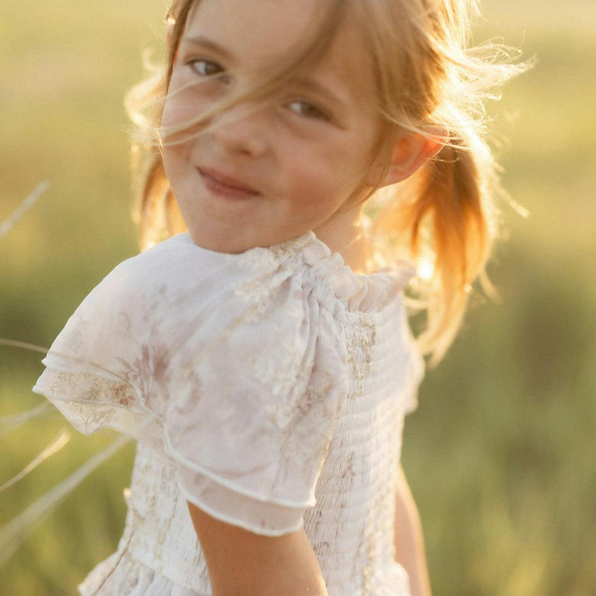 Mini Winnie Dress in Bright White Wispy Wildflower