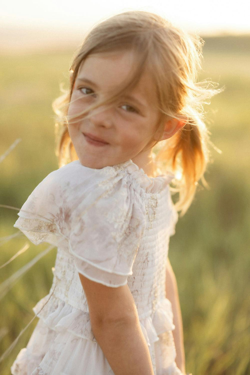 Mini Winnie Dress in Bright White Wispy Wildflower