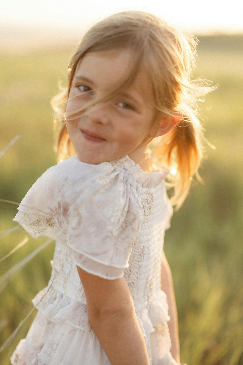 Mini Winnie Dress in Bright White Wispy Wildflower