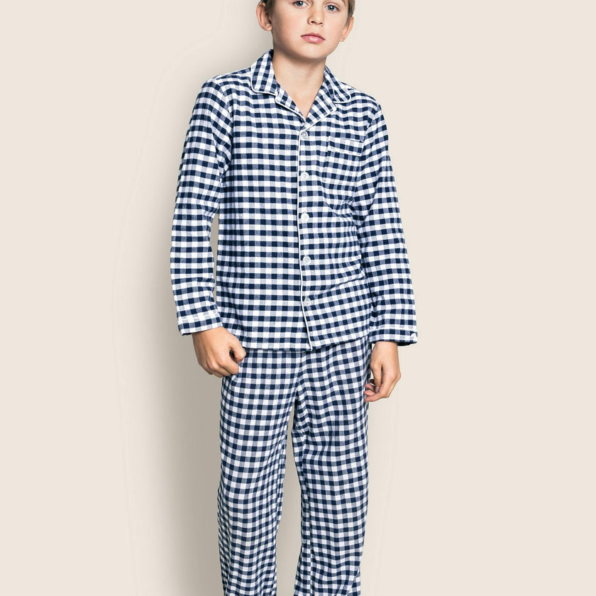 Kid's Twill Pajama Set in Navy Gingham