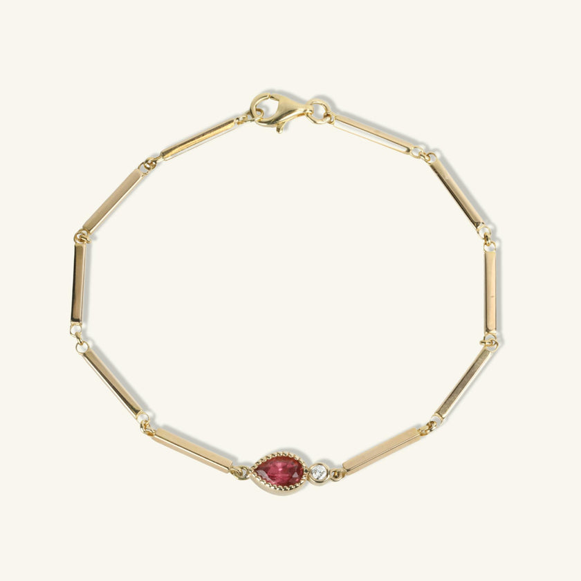 One of a Kind Pear Shaped Pink Tourmaline Station Bracelet