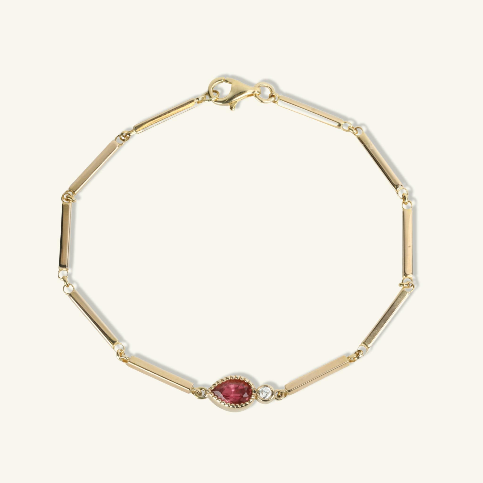 One of a Kind Pear Shaped Pink Tourmaline Station Bracelet