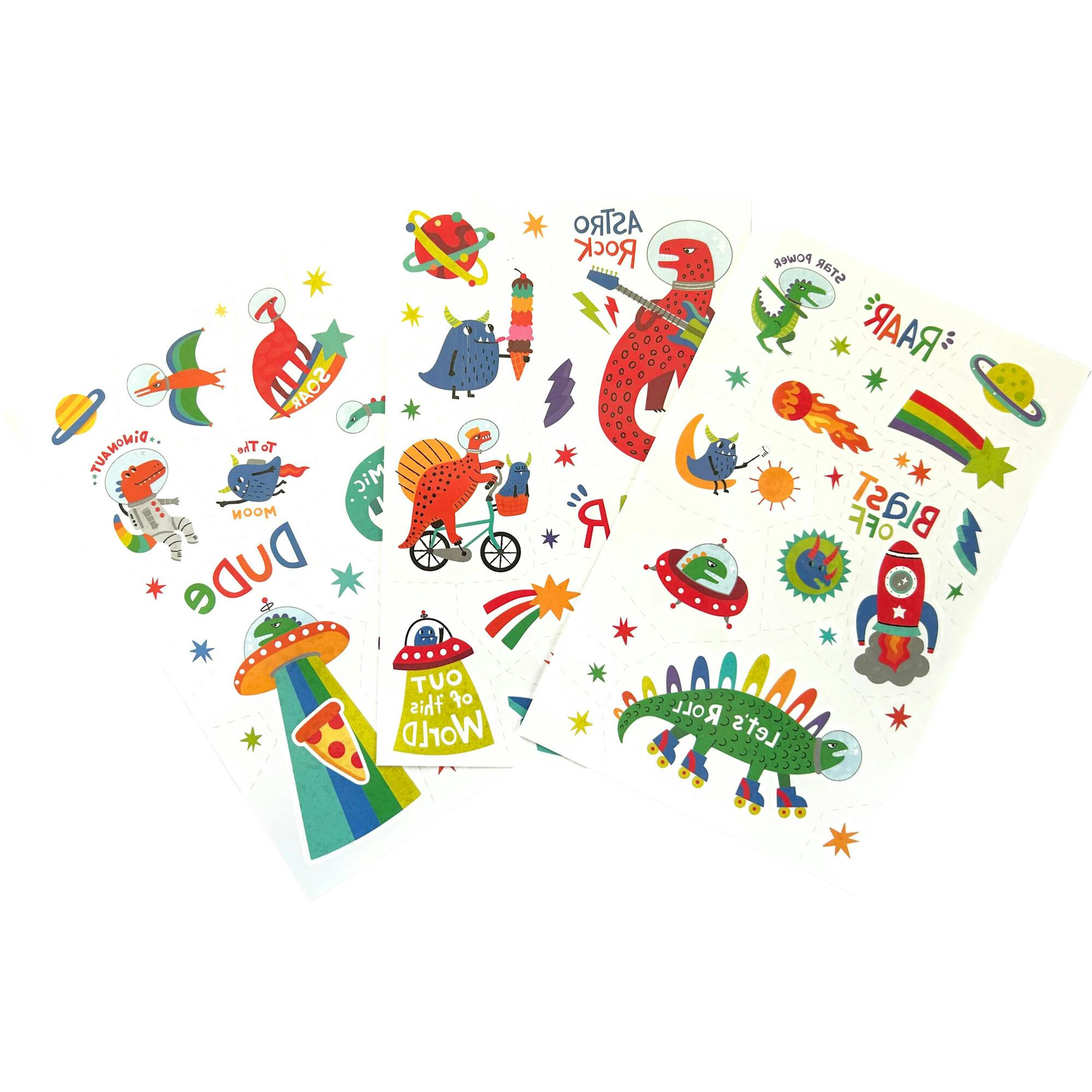 Tattoo-Palooza Glow in the Dark Temporary Tattoos - Zero Gravity Dinos - 3 Sheets
