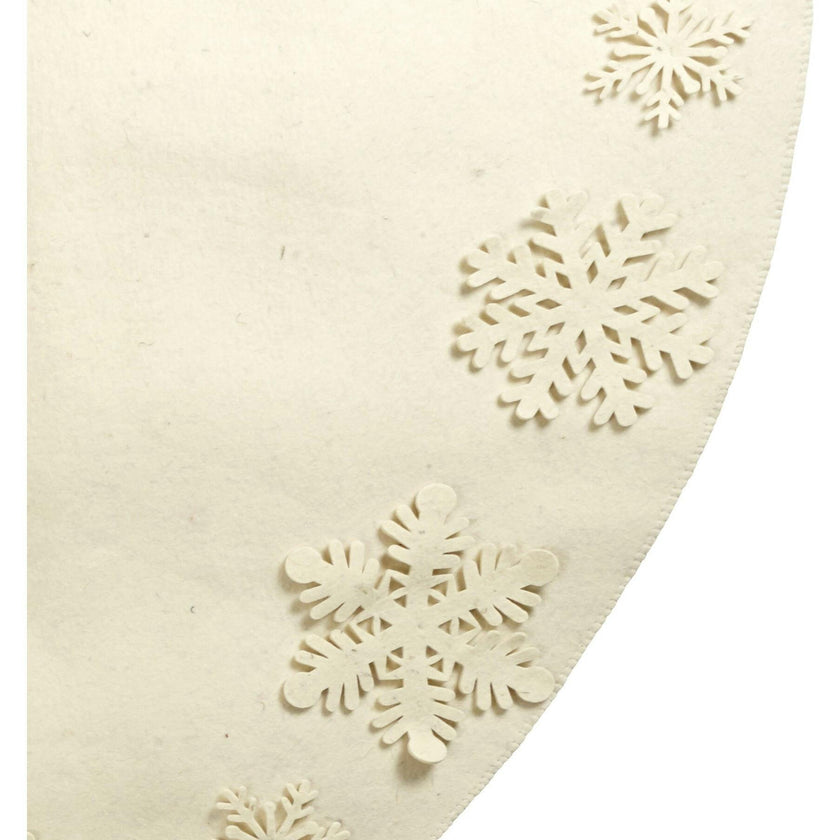 Snowflakes Hand-felted Wool Cream XL Christmas Tree Skirt Felt 72"