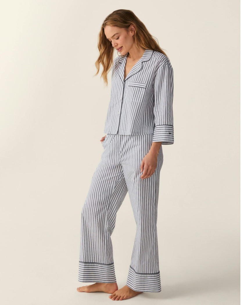 The Celine Poplin Pajama Set in Navy French Ticking