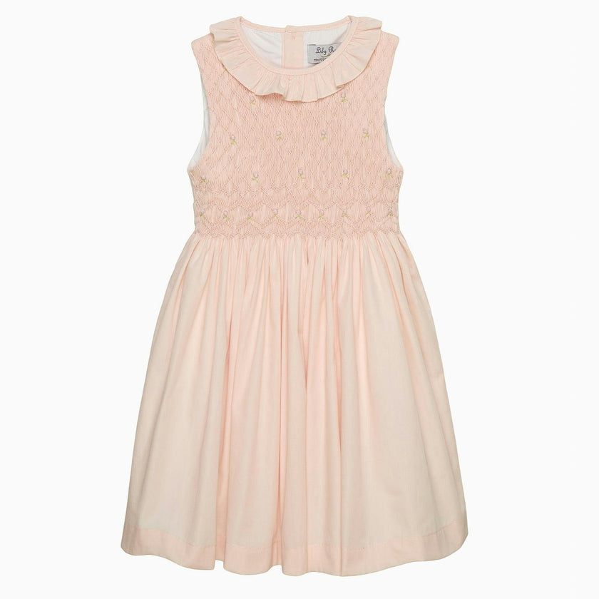 Sleeveless Willow Rose Hand Smocked Dress in Peach