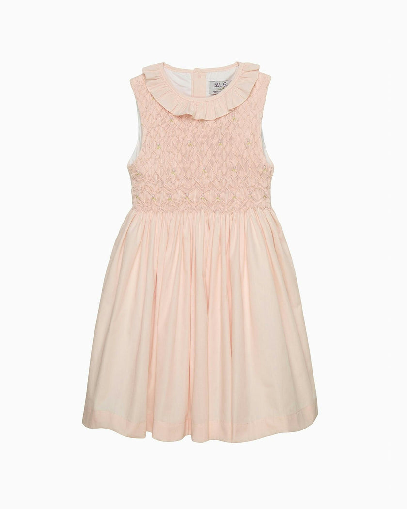 Sleeveless Willow Rose Hand Smocked Dress in Peach