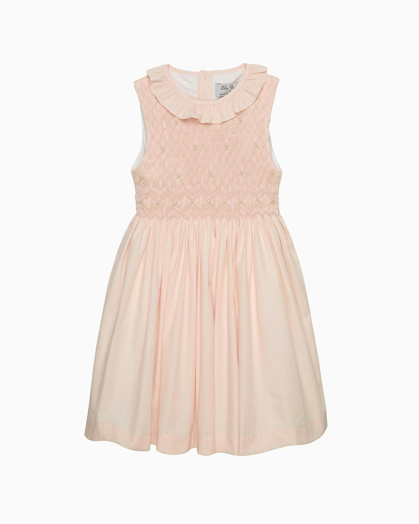 Sleeveless Willow Rose Hand Smocked Dress in Peach