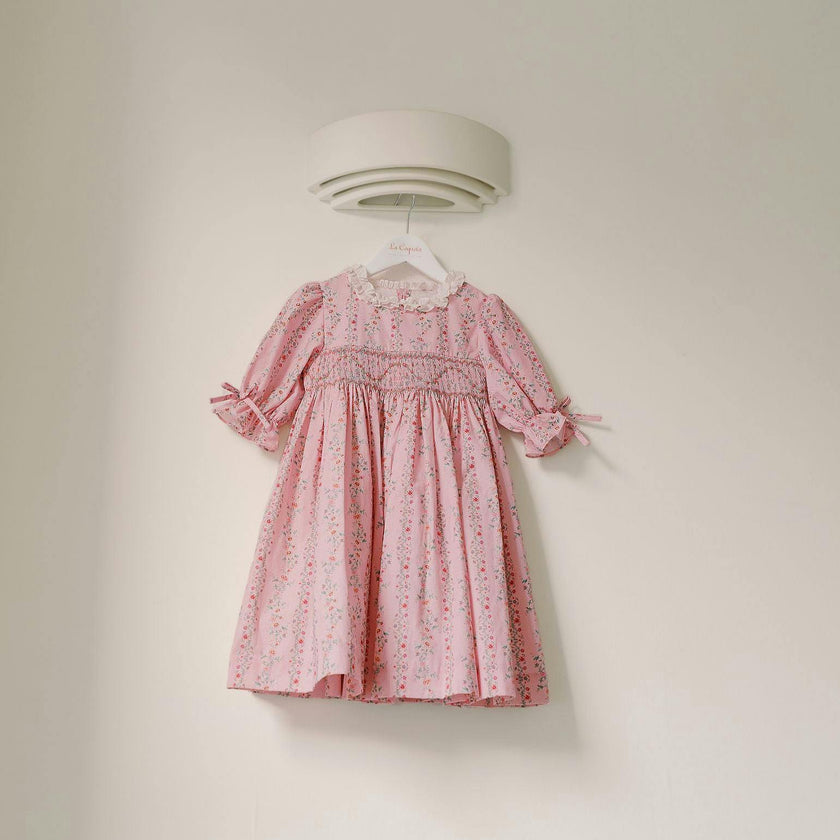 Pink Garland Floral Penelope Girl Hand-Smocked Dress