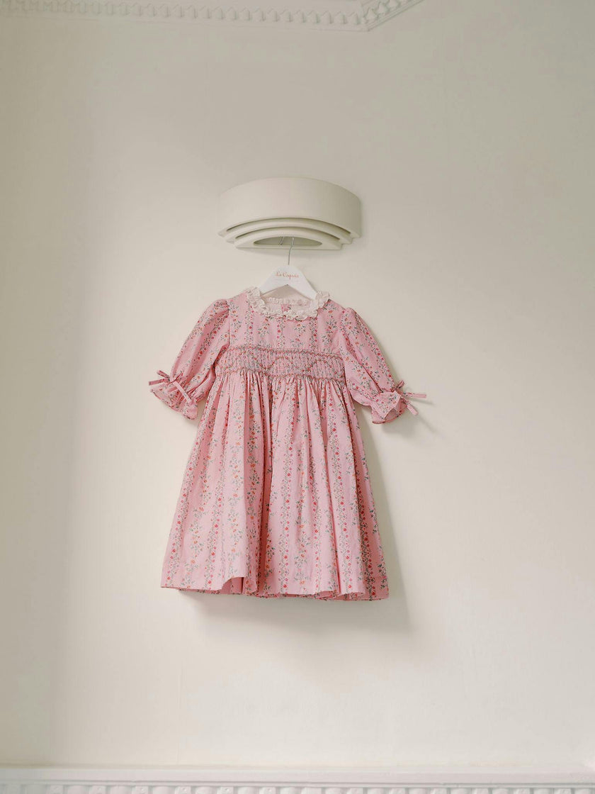 Pink Garland Floral Penelope Girl Hand-Smocked Dress