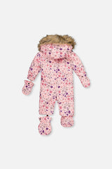 Baby One Piece Snowsuit Adapted For Car Seats Pink Mini Flower Print