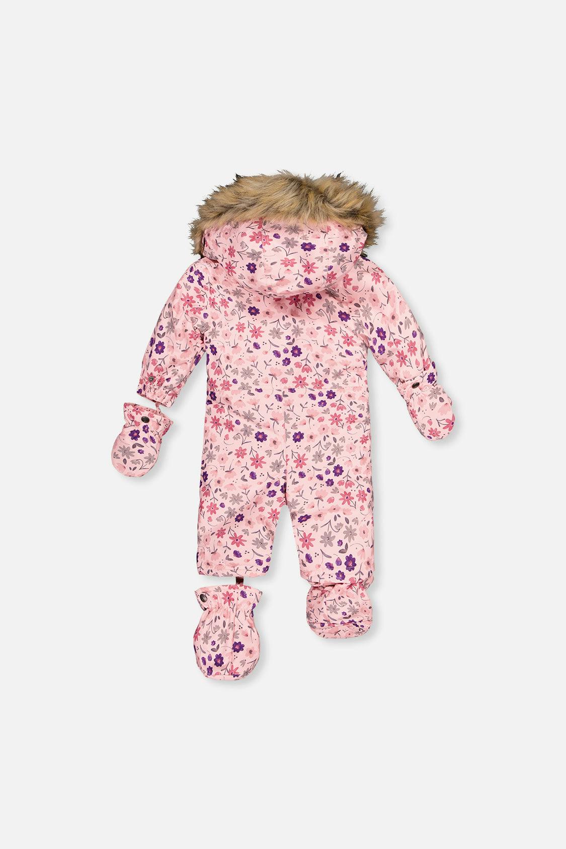 Baby One Piece Snowsuit Adapted For Car Seats Pink Mini Flower Print