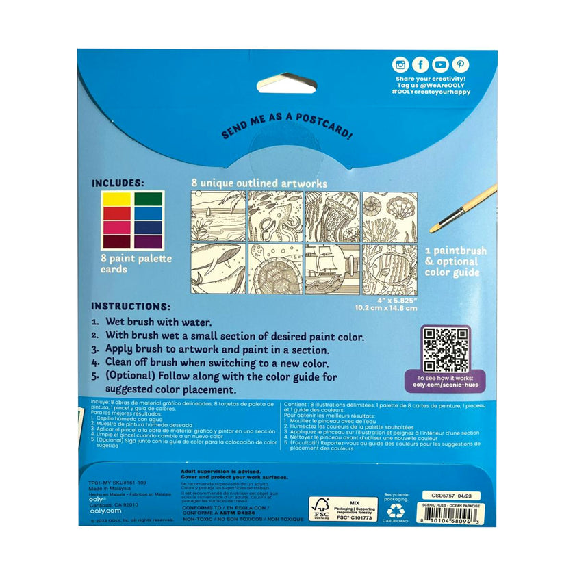 Scenic Hues DIY Watercolor Postcard Art Kit - Ocean Paradise - 8 Cards