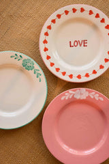 Ceramic Dinner Plate with Hand-painted Green Flower Vine